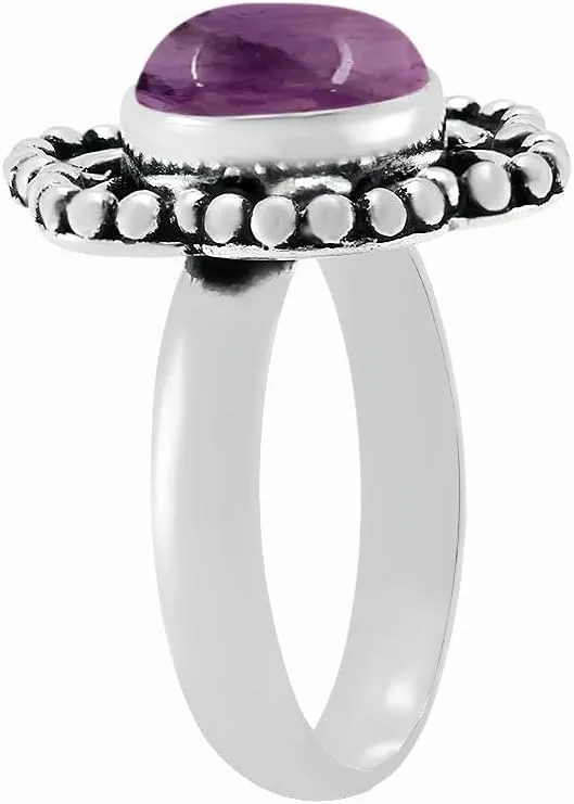 Natural Gemstone Solitaire Rings for Women - 925 Silver Overlay 1 Stone Flower Design Vintage Style Birthstone Jewelry Ring - Gifts for Wedding Christmas Mother's Day Valentine's Day
