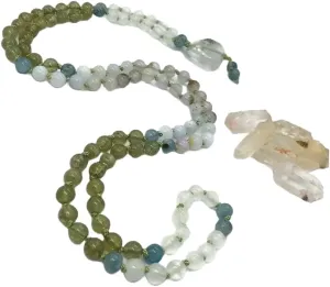 Natural Green Apatite,Selenite, Kyanite, and Lodolite 6mm-10mm 108 Mala Beads, Spiritual, Meditation Beads, Reiki, Japa Mala, Buddhist Prayer Beads, Yoga Bracelet, healing beads LKMALA-RRGU-449