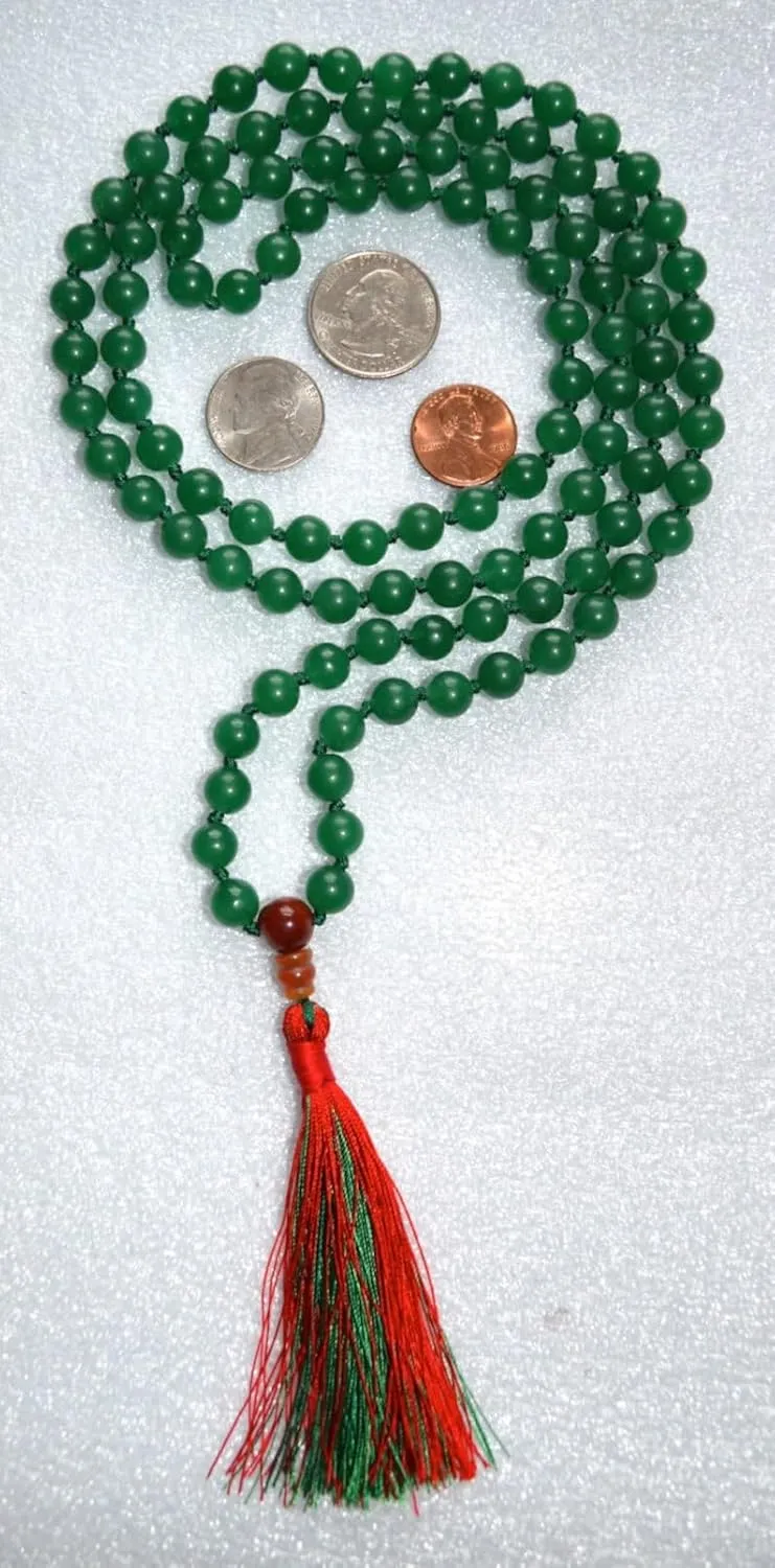 Natural Green Aventurine, carnelian 8mm 108 Mala Beads, Spiritual, Meditation Beads, Reiki, Japa Mala, Buddhist Prayer Beads, Yoga Bracelet, healing beads LKMALA-RRGU-1651