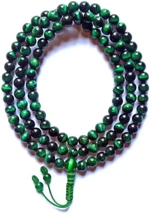 Natural Green Tiger-Eye 8mm 108 Mala Beads, Spiritual, Meditation Beads, Reiki, Japa Mala, Buddhist Prayer Beads, Yoga Bracelet, healing beads LKMALA-RRGU-661