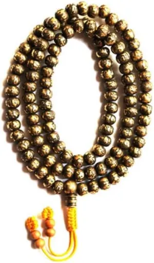 Natural Heavy Brass 8mm 108 Mala Beads, Spiritual, Meditation Beads, Reiki, Japa Mala, Buddhist Prayer Beads, Yoga Bracelet, healing beads LKMALA-RRGU-701, 34 inch