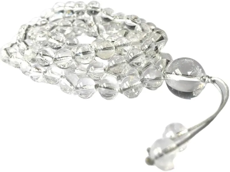 Natural Himalayan Azeztulite Quartz 8mm-14mm 108 Mala Beads, Spiritual, Meditation Beads, Reiki, Japa Mala, Buddhist Prayer Beads, Yoga Bracelet, healing beads LKMALA-RRGU-1024