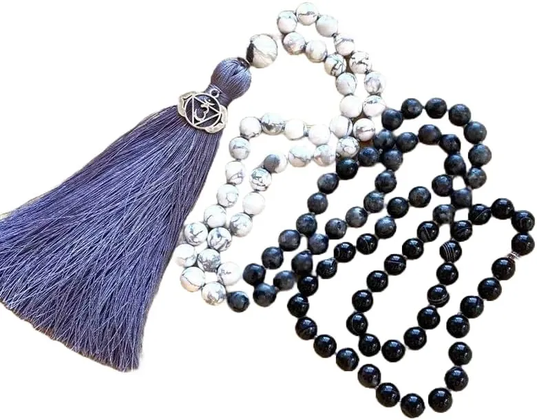 Natural Howlite & Labradorite 8mm 108 Mala Beads, Spiritual, Meditation Beads, Reiki, Japa Mala, Buddhist Prayer Beads, Yoga Bracelet, healing beads LKMALA-RRGU-1084