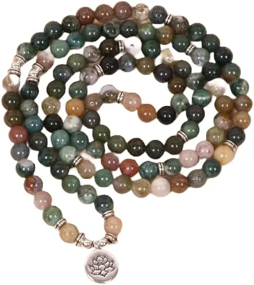 Natural Indian Agate 8mm 108 Mala Beads, Spiritual, Meditation Beads, Reiki, Japa Mala, Buddhist Prayer Beads, Yoga Bracelet, healing beads LKMALA-RRGU-2802