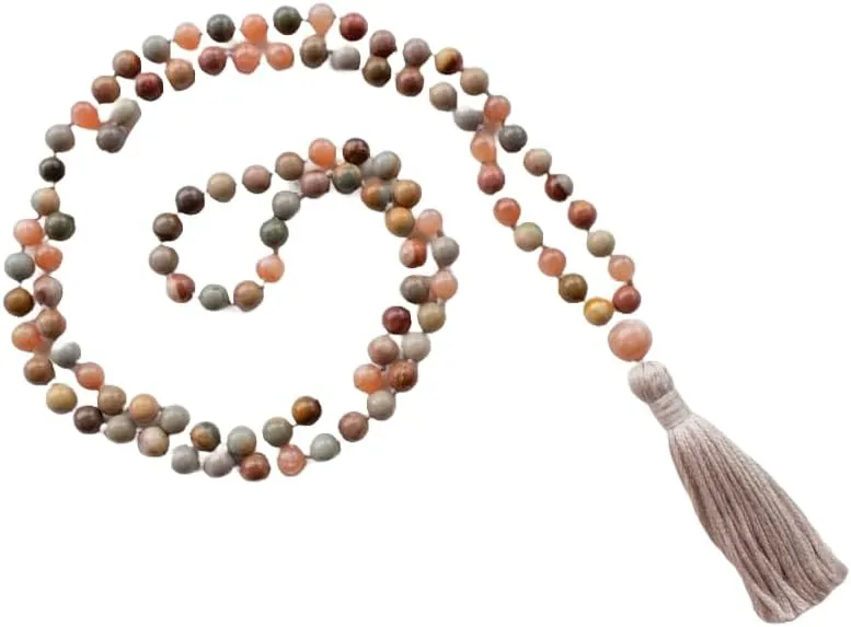 Natural Jasper and Moonstone 6mm 108 Mala Beads, Spiritual, Meditation Beads, Reiki, Japa Mala, Buddhist Prayer Beads, Yoga Bracelet, healing beads LKMALA-RRGU-3225