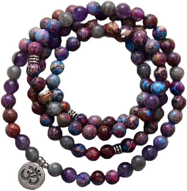 Natural Jasper, Rose Quartz 8mm 108 Mala Beads, Spiritual, Meditation Beads, Reiki, Japa Mala, Buddhist Prayer Beads, Yoga Bracelet, healing beads LKMALA-RRGU-1405