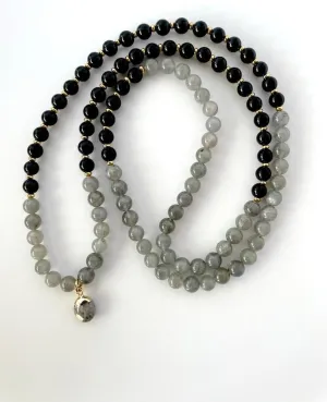 Natural Labradorite and black Onyx 6mm 108 Mala Beads, Spiritual, Meditation Beads, Reiki, Japa Mala, Buddhist Prayer Beads, Yoga Bracelet, healing beads LKMALA-RRGU-2525