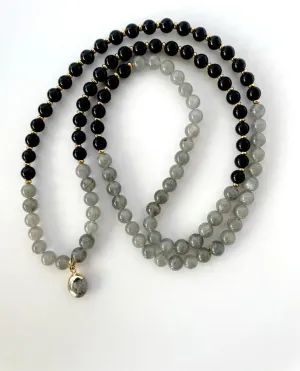 Natural Labradorite and black Onyx 6mm 108 Mala Beads, Spiritual, Meditation Beads, Reiki, Japa Mala, Buddhist Prayer Beads, Yoga Bracelet, healing beads LKMALA-RRGU-3291