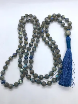Natural Labradorite,Sapphire 8mm-12mm 108 Mala Beads, Spiritual, Meditation Beads, Reiki, Japa Mala, Buddhist Prayer Beads, Yoga Bracelet, healing beads LKMALA-RRGU-997