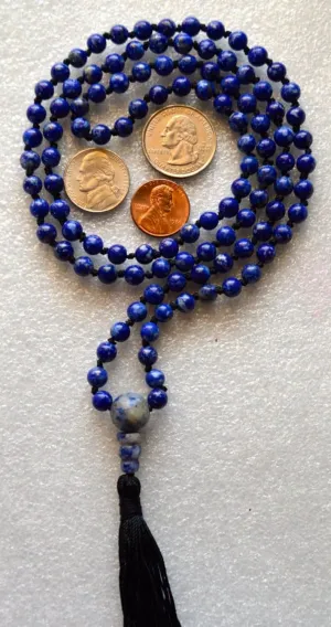 Natural lapis lazuli 6mm 108 Mala Beads, Spiritual, Meditation Beads, Reiki, Japa Mala, Buddhist Prayer Beads, Yoga Bracelet, healing beads LKMALA-RRGU-1825, 34 inch, blue
