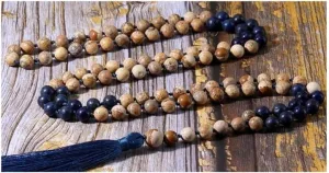 Natural lapis lazuli & jasper 8mm 108 Mala Beads, Spiritual, Meditation Beads, Reiki, Japa Mala, Buddhist Prayer Beads, Yoga Bracelet, healing beads LKMALA-RRGU-1102