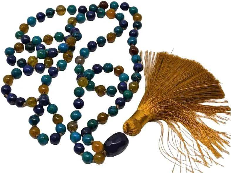 Natural Lapis Lazuli, Chrysocolla, Agate 8mm-4x2mm 108 Mala Beads, Spiritual, Meditation Beads, Reiki, Japa Mala, Buddhist Prayer Beads, Yoga Bracelet, healing beads LKMALA-RRGU-367
