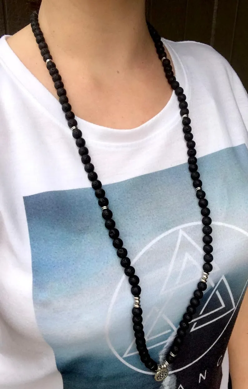 Natural Lava 8mm 108 Mala Beads, Spiritual, Meditation Beads, Reiki, Japa Mala, Buddhist Prayer Beads, Yoga Bracelet, healing beads LKMALA-RRGU-2454