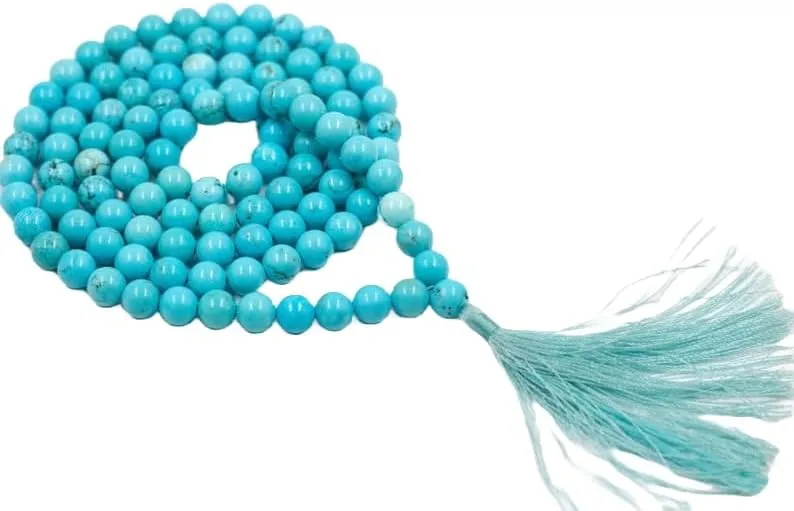 Natural Magnesite Turquoise 8mm 108 Mala Beads, Spiritual, Meditation Beads, Reiki, Japa Mala, Buddhist Prayer Beads, Yoga Bracelet, healing beads LKMALA-RRGU-1471