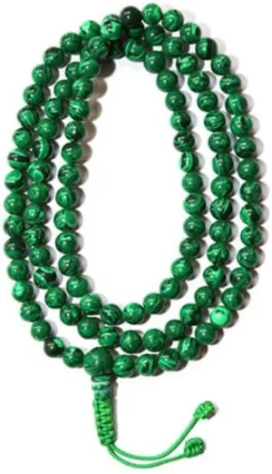 Natural Malachite 8mm 108 Mala Beads, Spiritual, Meditation Beads, Reiki, Japa Mala, Buddhist Prayer Beads, Yoga Bracelet, healing beads LKMALA-RRGU-965