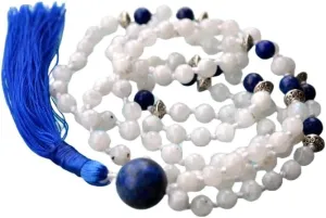 Natural Moonstone & Lapis Lazuli 6mm 108 Mala Beads, Spiritual, Meditation Beads, Reiki, Japa Mala, Buddhist Prayer Beads, Yoga Bracelet, healing beads LKMALA-RRGU-1864
