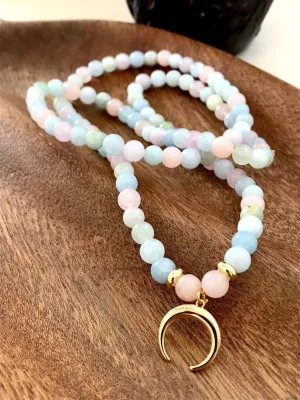 Natural Morganite 6mm 108 Mala Beads, Spiritual, Meditation Beads, Reiki, Japa Mala, Buddhist Prayer Beads, Yoga Bracelet, healing beads LKMALA-RRGU-1190, 34 inch