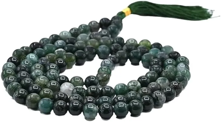 Natural Moss Agate 8mm 108 Mala Beads, Spiritual, Meditation Beads, Reiki, Japa Mala, Buddhist Prayer Beads, Yoga Bracelet, healing beads LKMALA-RRGU-1531