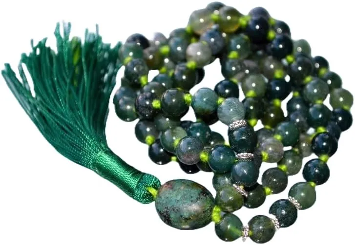 Natural Moss Agate 8mm 108 Mala Beads, Spiritual, Meditation Beads, Reiki, Japa Mala, Buddhist Prayer Beads, Yoga Bracelet, healing beads LKMALA-RRGU-1847