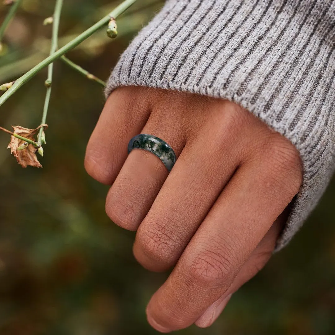 Natural Moss Agate Ring for Women & Men Natural Green Gemstone Rings Agate Jewelry Gift