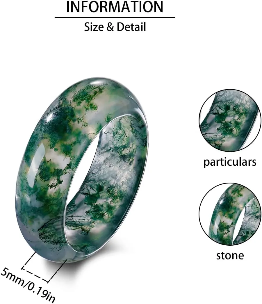 Natural Moss Agate Ring for Women & Men Natural Green Gemstone Rings Agate Jewelry Gift