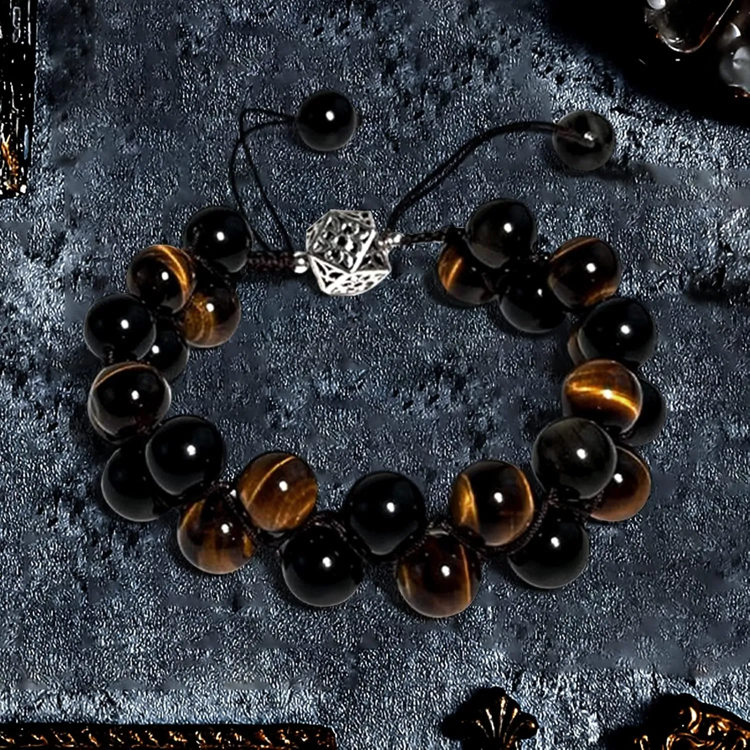 Natural obsidian crystal bracelet,Tigers eye black obsidian 10/12/13mm beads bracelet for men and women, Jewelry Healing elasticized Bracelets Bring Luck and happyness Prosperity.Mom/Dad/Wife/Employee gift