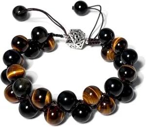 Natural obsidian crystal bracelet,Tigers eye black obsidian 10/12/13mm beads bracelet for men and women, Jewelry Healing elasticized Bracelets Bring Luck and happyness Prosperity.Mom/Dad/Wife/Employee gift
