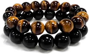 Natural obsidian crystal bracelet,Tigers eye black obsidian 10/12/13mm beads bracelet for men and women, Jewelry Healing elasticized Bracelets Bring Luck and happyness Prosperity.Mom/Dad/Wife/Employee gift