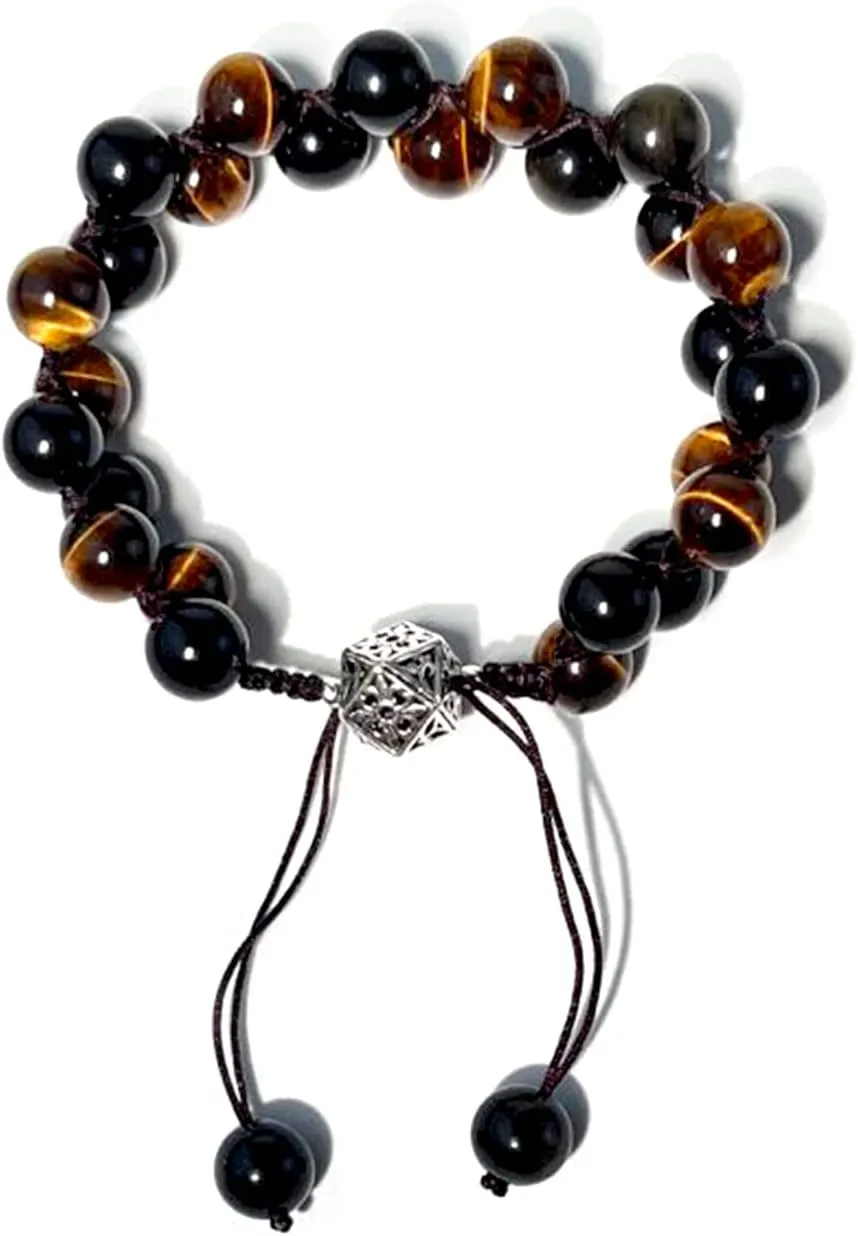 Natural obsidian crystal bracelet,Tigers eye black obsidian 10/12/13mm beads bracelet for men and women, Jewelry Healing elasticized Bracelets Bring Luck and happyness Prosperity.Mom/Dad/Wife/Employee gift