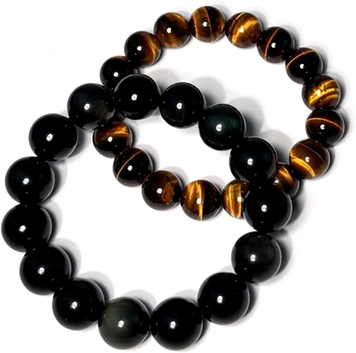 Natural obsidian crystal bracelet,Tigers eye black obsidian 10/12/13mm beads bracelet for men and women, Jewelry Healing elasticized Bracelets Bring Luck and happyness Prosperity.Mom/Dad/Wife/Employee gift