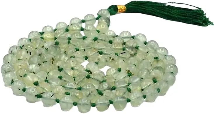 Natural Prehnite 8mm 108 Mala Beads, Spiritual, Meditation Beads, Reiki, Japa Mala, Buddhist Prayer Beads, Yoga Bracelet, healing beads LKMALA-RRGU-1549