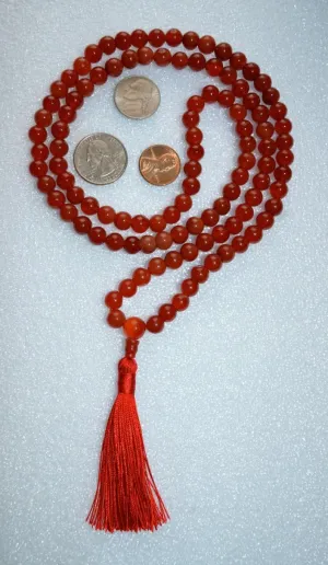 Natural Red Carnelian 6mm 108 Mala Beads, Spiritual, Meditation Beads, Reiki, Japa Mala, Buddhist Prayer Beads, Yoga Bracelet, healing beads LKMALA-RRGU-1740, 34 inch