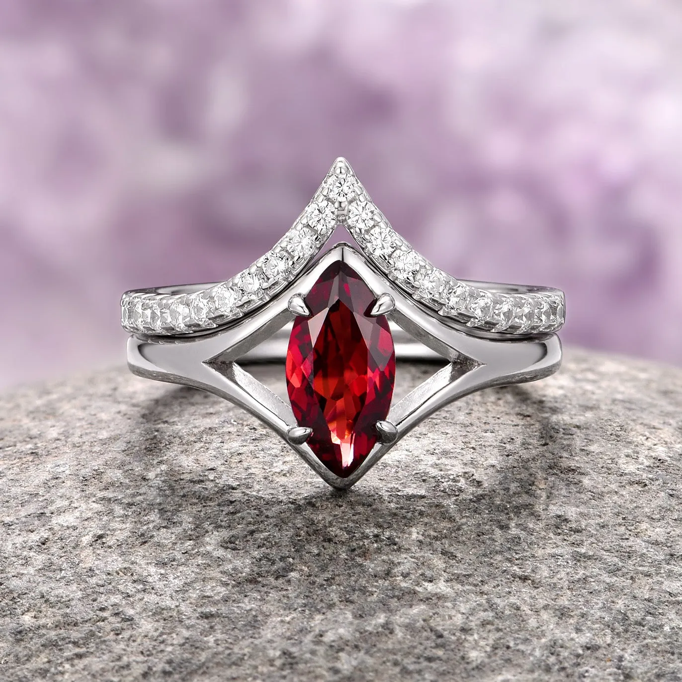 Natural Red Garnet Couples Ring Set