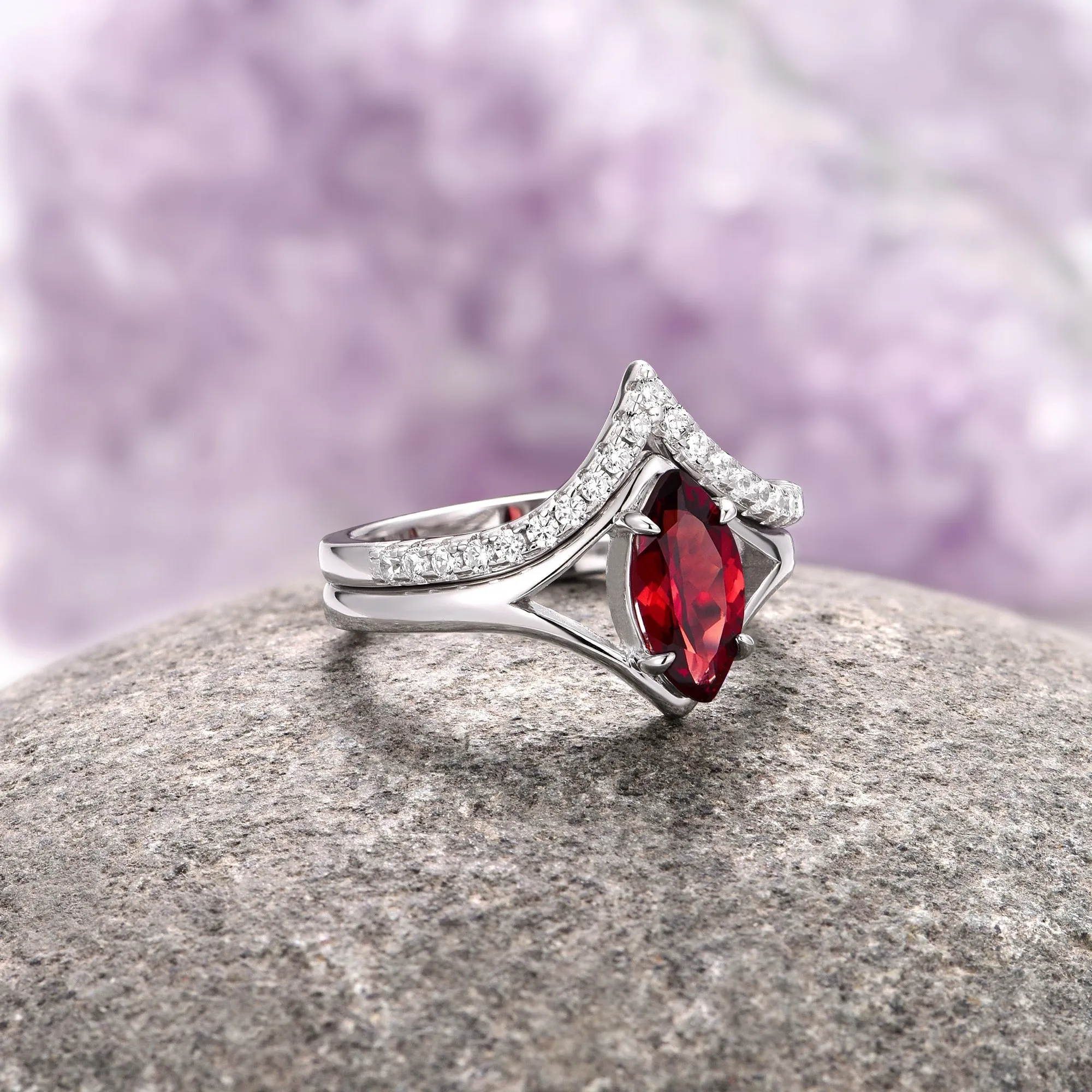 Natural Red Garnet Couples Ring Set