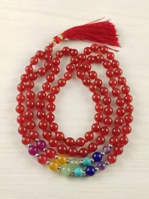Natural Red Onyx with 7 Chakra 6mm 108 Mala Beads, Spiritual, Meditation Beads, Reiki, Japa Mala, Buddhist Prayer Beads, Yoga Bracelet, healing beads LKMALA-RRGU-3668