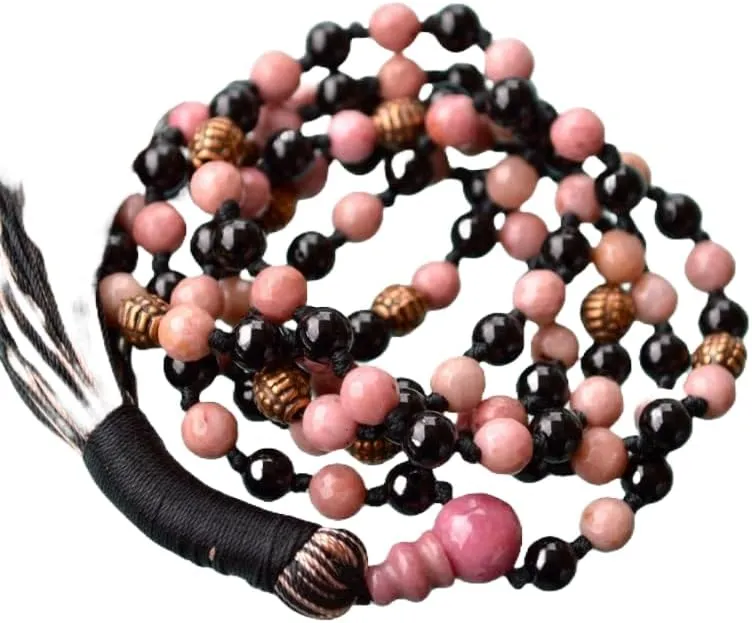 Natural Rhodonite and Black Tourmaline 8mm 108 Mala Beads, Spiritual, Meditation Beads, Reiki, Japa Mala, Buddhist Prayer Beads, Yoga Bracelet, healing beads LKMALA-RRGU-1869