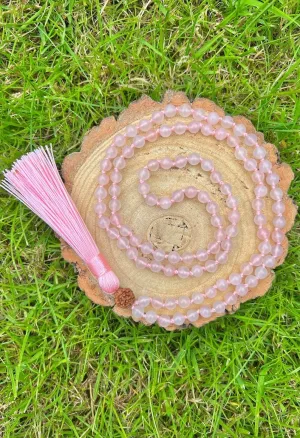 Natural Rose Quartz 6mm-8mm 108 Mala Beads, Spiritual, Meditation Beads, Reiki, Japa Mala, Buddhist Prayer Beads, Yoga Bracelet, healing beads LKMALA-RRGU-532