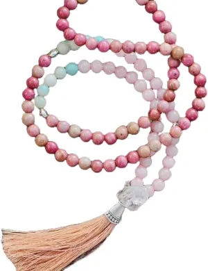 Natural Rose Quartz 8mm 108 Mala Beads, Spiritual, Meditation Beads, Reiki, Japa Mala, Buddhist Prayer Beads, Yoga Bracelet, healing beads LKMALA-RRGU-240