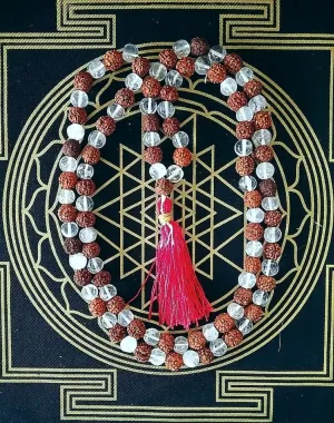 Natural Rudraksha Japa Mala With CRYSTAL Beads 8mm 108 Mala Beads, Spiritual, Meditation Beads, Reiki, Japa Mala, Buddhist Prayer Beads, Yoga Bracelet, healing beads LKMALA-RRGU-3073