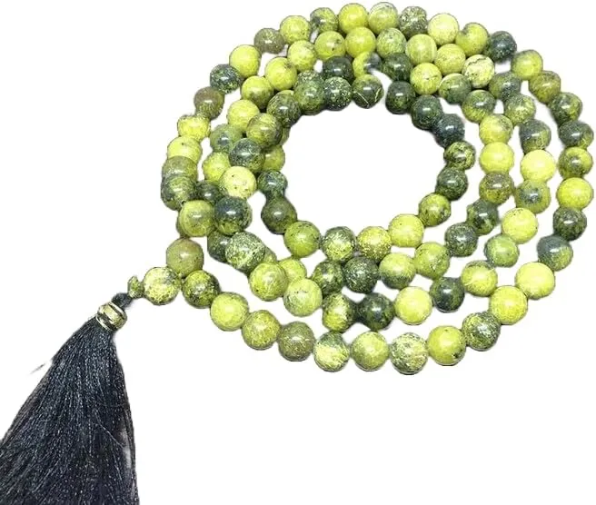 Natural Serpentine 8mm 108 Mala Beads, Spiritual, Meditation Beads, Reiki, Japa Mala, Buddhist Prayer Beads, Yoga Bracelet, healing beads LKMALA-RRGU-337