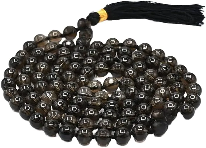 Natural Smoky Quartz 8mm 108 Mala Beads, Spiritual, Meditation Beads, Reiki, Japa Mala, Buddhist Prayer Beads, Yoga Bracelet, healing beads LKMALA-RRGU-1554