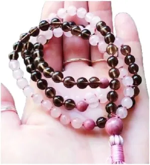 Natural Smoky Quartz, Rose Quartz 8mm 108 Mala Beads, Spiritual, Meditation Beads, Reiki, Japa Mala, Buddhist Prayer Beads, Yoga Bracelet, healing beads LKMALA-RRGU-3969