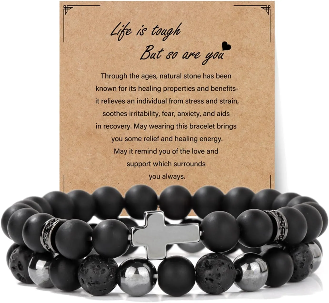 Natural Stone Bracelet 8mm Mens Black Beaded Bracelets Hematite Obsidian Onyx Lava Beads Bracelet Healing Crystal Bracelet for Men