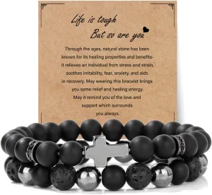 Natural Stone Bracelet 8mm Mens Black Beaded Bracelets Hematite Obsidian Onyx Lava Beads Bracelet Healing Crystal Bracelet for Men