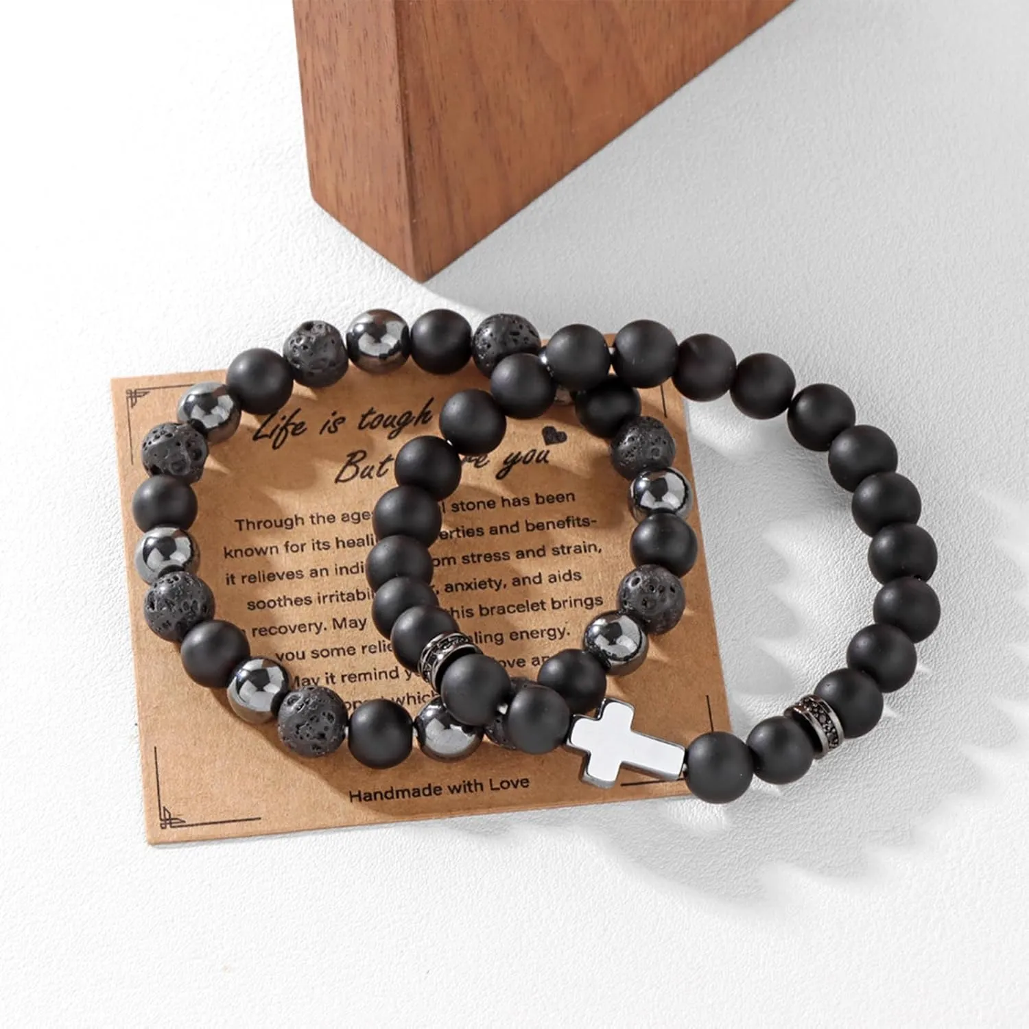 Natural Stone Bracelet 8mm Mens Black Beaded Bracelets Hematite Obsidian Onyx Lava Beads Bracelet Healing Crystal Bracelet for Men