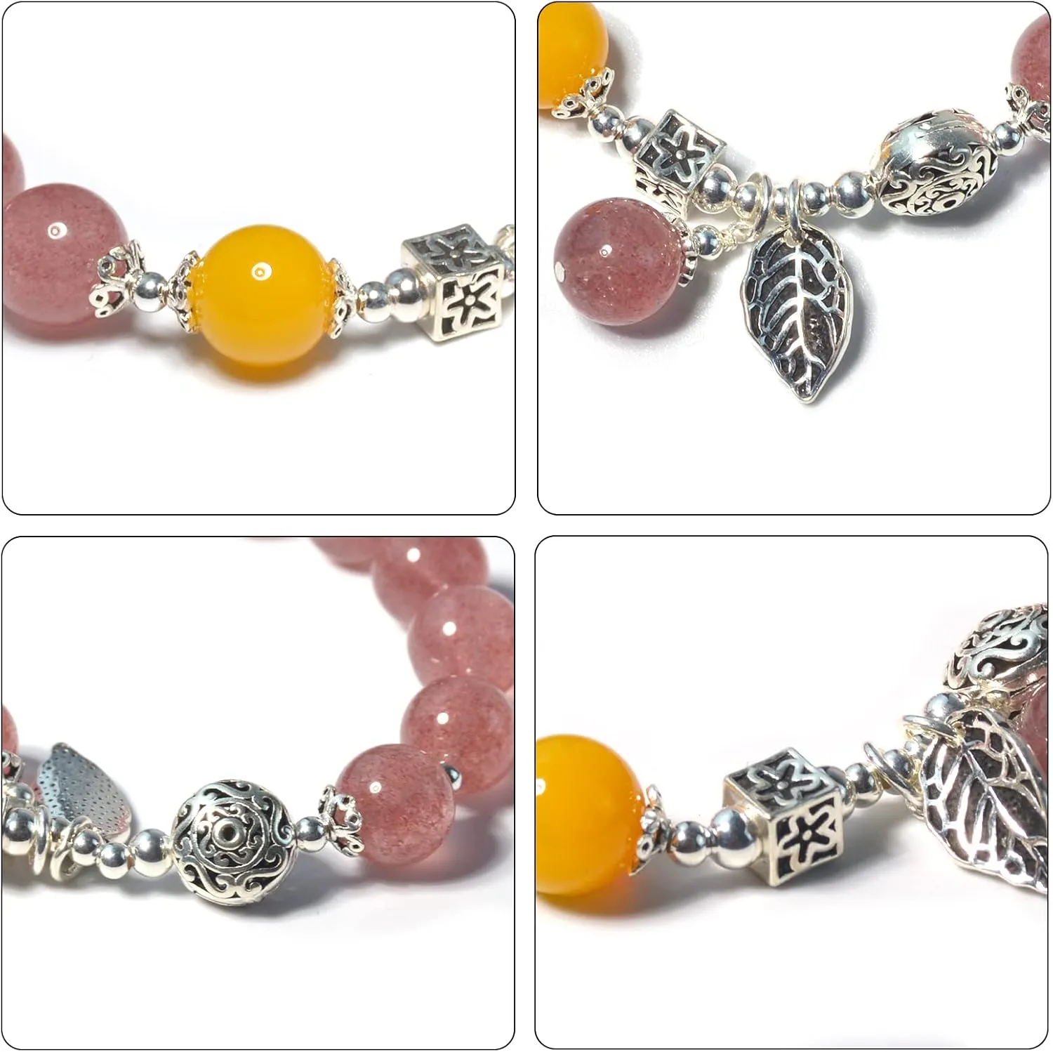 Natural Strawberry crystal/Sunstone Feldspar/Amethyst Bracelet10mm Beads bracelet for Men&women,Jewelry Healing elasticized Bracelets Bring Luck and happyness Prosperity.Mom/Dad/Wife/Employee gift