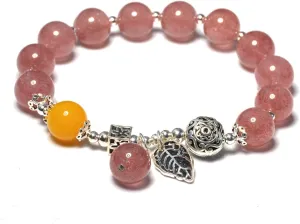 Natural Strawberry crystal/Sunstone Feldspar/Amethyst Bracelet10mm Beads bracelet for Men&women,Jewelry Healing elasticized Bracelets Bring Luck and happyness Prosperity.Mom/Dad/Wife/Employee gift