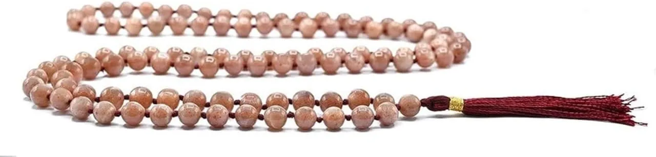 Natural Sunstone 8mm 108 Mala Beads, Spiritual, Meditation Beads, Reiki, Japa Mala, Buddhist Prayer Beads, Yoga Bracelet, healing beads LKMALA-RRGU-1558