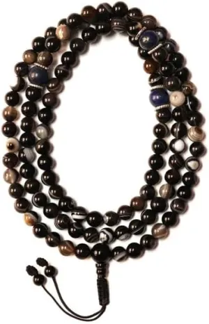 Natural Tibetan Black Agate,lapis lazuli 8mm 108 Mala Beads, Spiritual, Meditation Beads, Reiki, Japa Mala, Buddhist Prayer Beads, Yoga Bracelet, healing beads LKMALA-RRGU-973