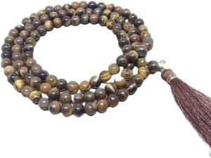 Natural Tiger Eye 6mm 108 Mala Beads, Spiritual, Meditation Beads, Reiki, Japa Mala, Buddhist Prayer Beads, Yoga Bracelet, healing beads LKMALA-RRGU-299